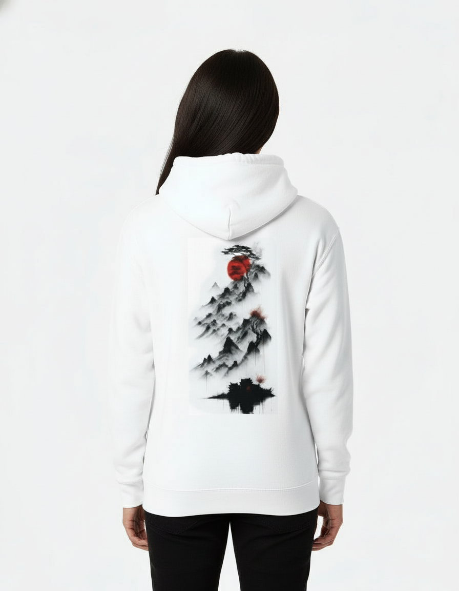 Unisex "Whispering Peaks" Sumi-e Oversized  Hoodie
