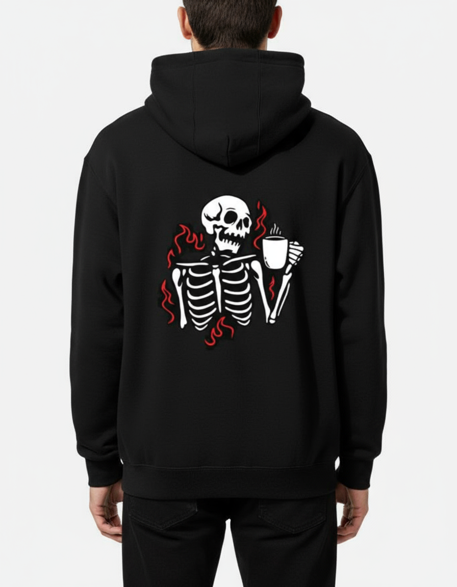Unisex Flaming Skeleton Coffee Graphic Oversized  Hoodie