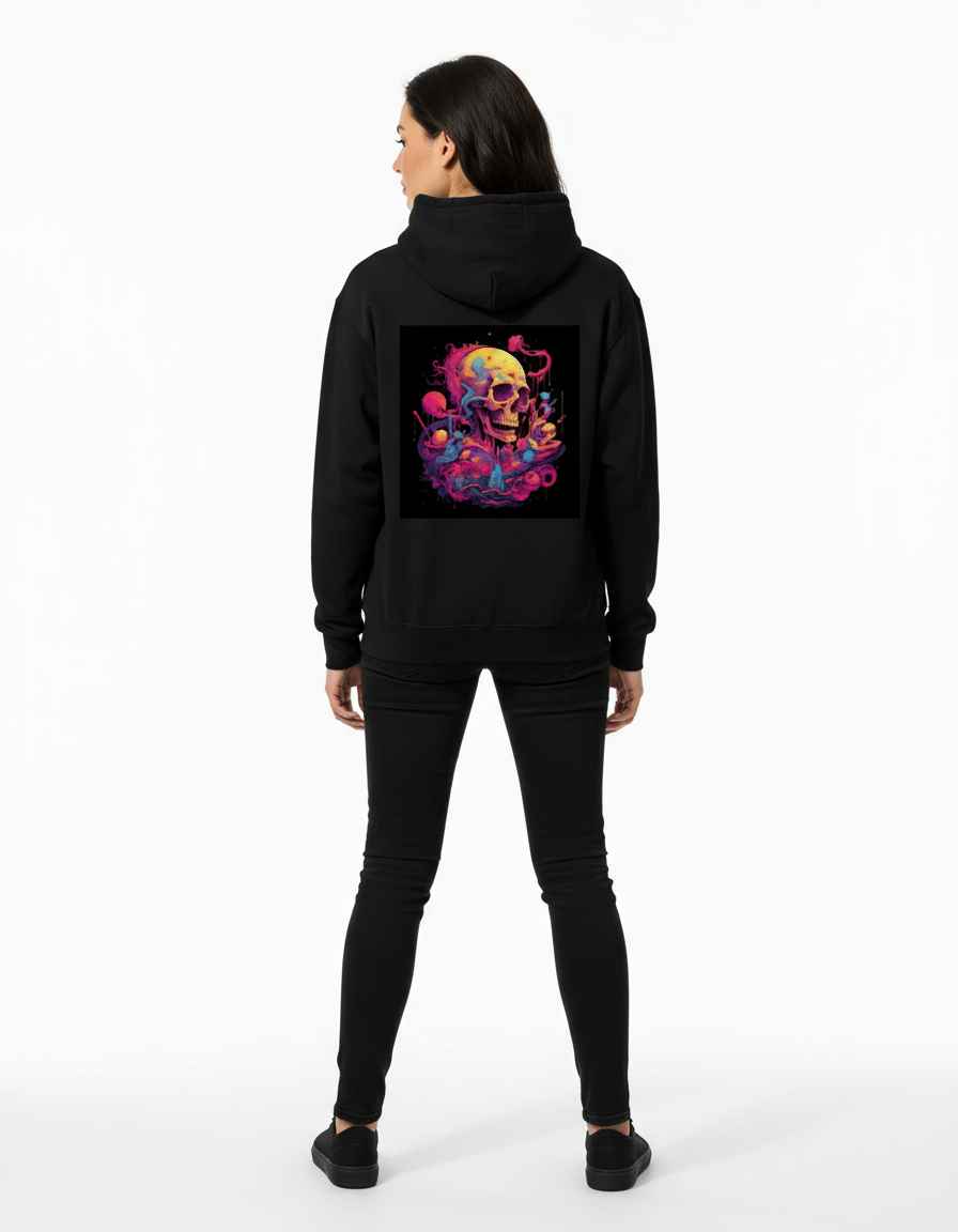 Unisex Psychedelic Neon Skull Graphic Oversized  Hoodie