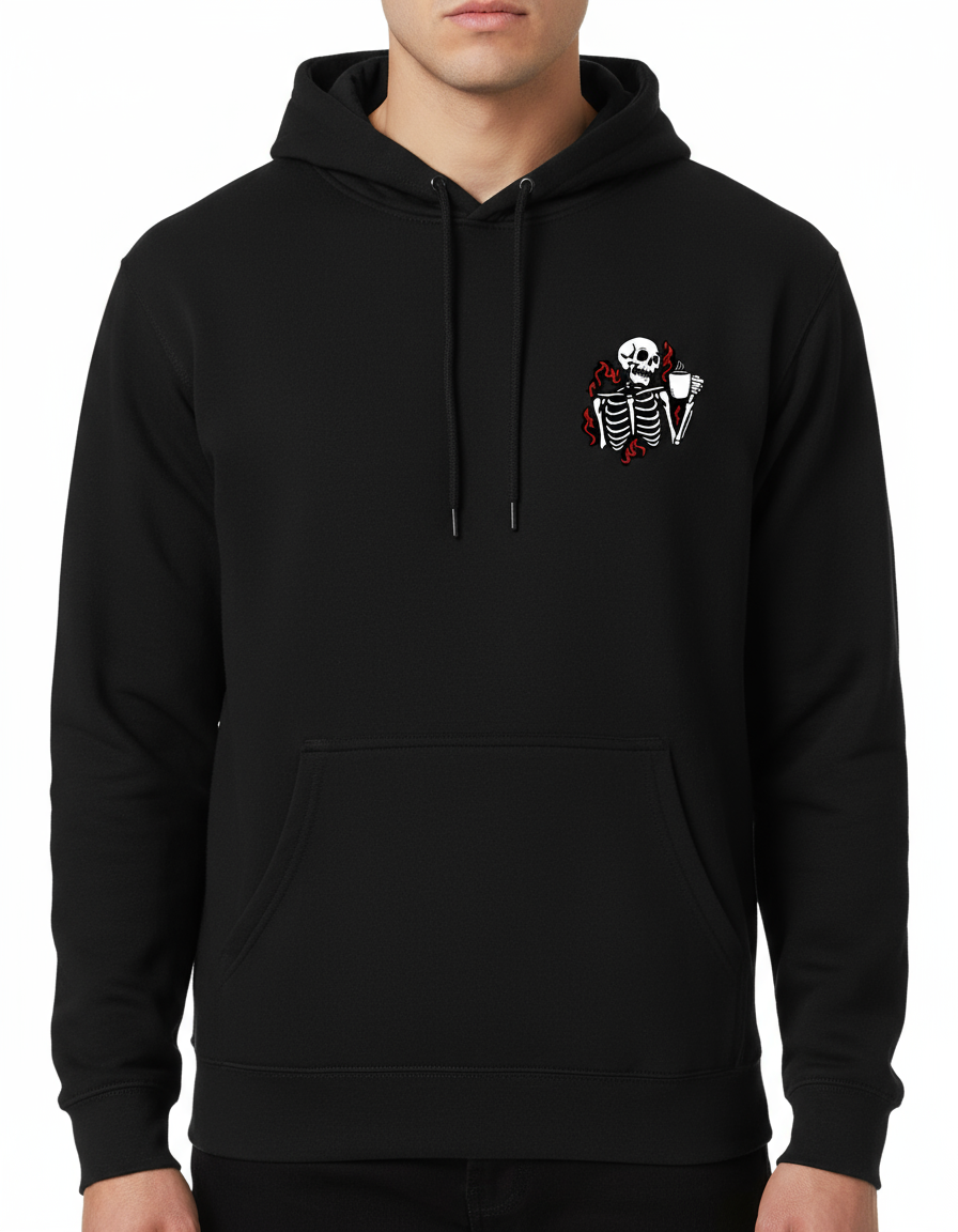 Unisex Flaming Skeleton Coffee Graphic Oversized  Hoodie